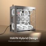 HAVN HS 420 VGPU Dual-Chamber Mid Tower ATX PC Case White | PCIe 5.0 Vertical GPU Kit, 11x 140mm Fan Slots & 2X 420mm Radiator Support, SimpliCable Cable Management, Tempered Glass, PWM Fan Hub - Image 8