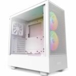 NZXT H5 Flow RGB Compact ATX Mid-Tower PC Gaming Case – High Airflow Perforated Front Panel – White
