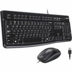 Logitech MK120 Wired Keyboard and Mouse Combo for Windows, Optical Wired Mouse, Full-Size Keyboard, USB Plug-and-Play, Compatible with PC, Laptop - Black