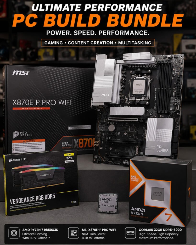 Bundle Combo with AMD Ryzen 7 9850X3D, Corsair Vengeance 32GB DDR5-6000 ...